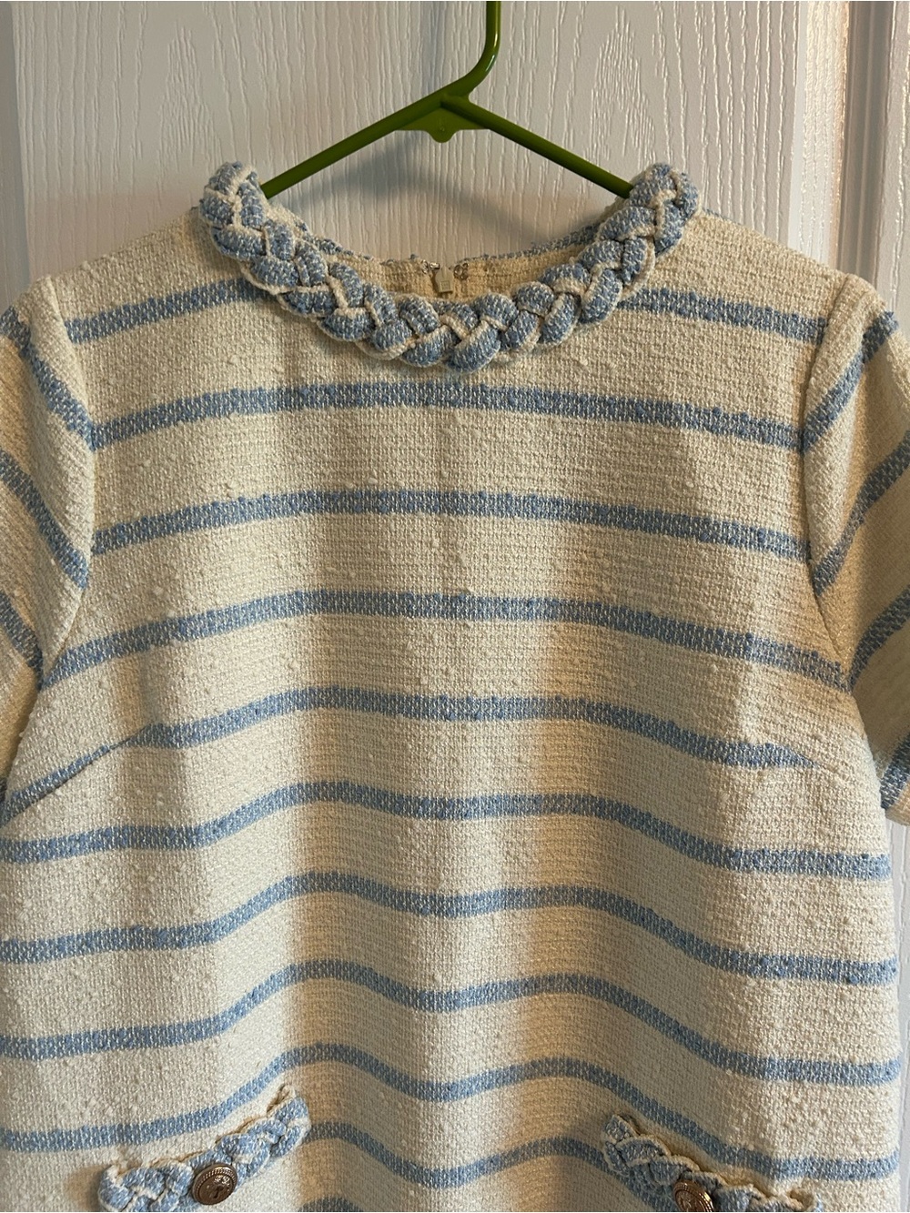 Tuckernuck Cream and Light Blue Striped Knit Dress with Braided Trim - Picture 2 of 7